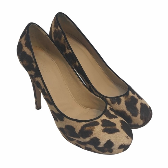 J. Crew Pia Calf Hair Leather Cheetah Platform Heels - Picture 12 of 12